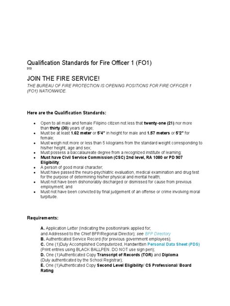 Qualification Standards for Fire Officer 1 (FO1) .